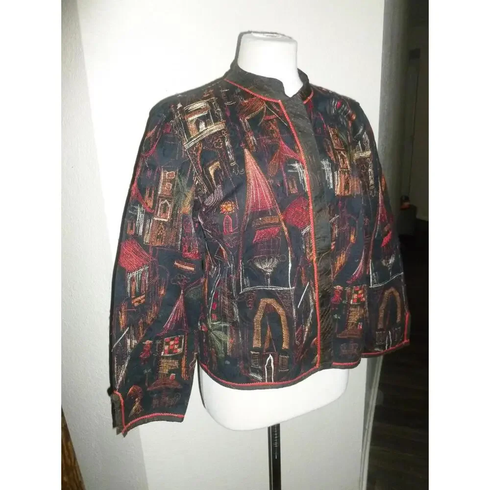 Chico's‎ Embroidered Lightweight  Kimono Jacket Topper Blazer Cotton sz 1 M